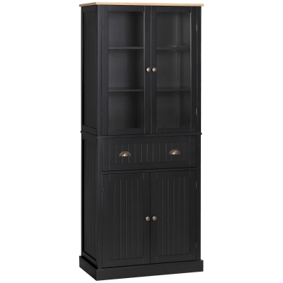 HOMCOM Aparador mueble de cocina armario 4 puertas con 2 puertas de vidrio y 1 cajón estantes regulables - negro