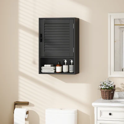 HOMCOM Wall-Mounted Bathroom Cabinet Adjustable Shelves Black