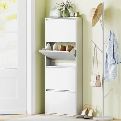 Szafka na buty 4-drzwiowa, wąska, na 8 par, metalowa, biała