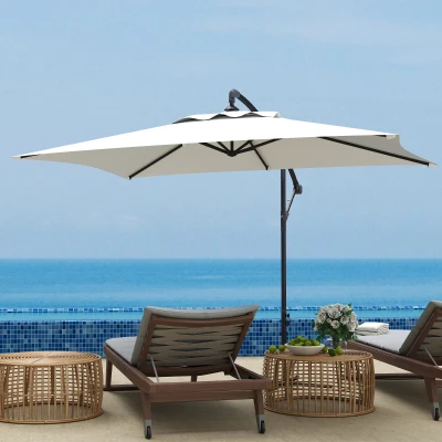Outsunny Guarda-sol descentrado guarda-sol retangular exterior com manivela e 6 varetas em aço proteção UV 294 x 193 x 250 cm