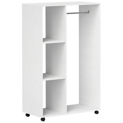 HOMCOM Kleiderschrank auf Rollen, mobile Garderobe, Garderobenschrank, Rollbarer Kleiderständer, 80 x 40 x 128 cm, Weiß