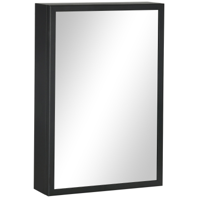 kleankin Armoire Miroir SDB Murale Acier Noir 40x12x60cm