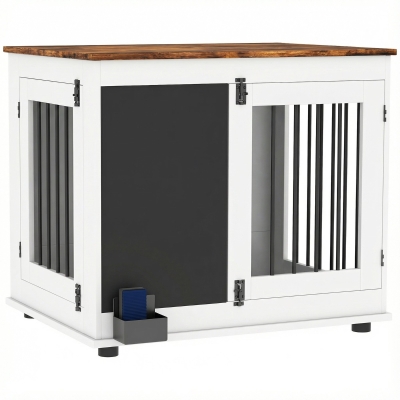 PawHut Cușcă pentru câine cușcă interioră cu 2 uși tablă neagră pentru câini talie medie 20 kg 80 x 60 x 70 cm alb