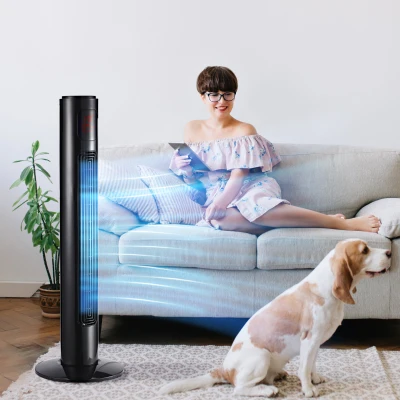 HOMCOM Ventilador de coluna silencioso 45 W 3 modos 3 velocidades controle remoto oscilante 70° temporizador e display LED 96 cm preto