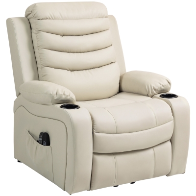 HOMCOM Fauteuil Relax Électrique Massage Chauffant PU Crème