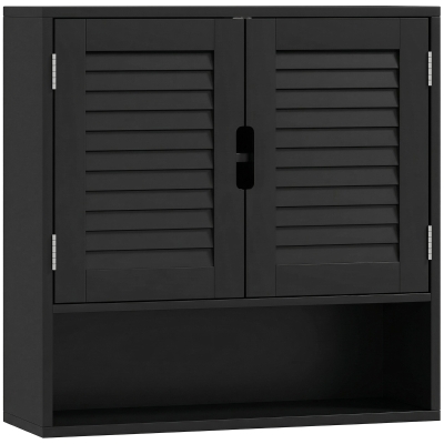 HOMCOM Wall-Mounted Bathroom Cabinet Adjustable Shelves Black