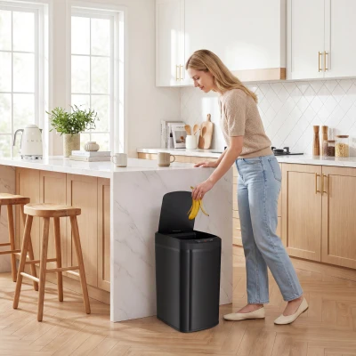 HOMCOM 12L Sensor Bin Stainless Steel Kitchen Black