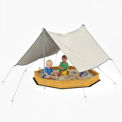 AIYAPLAY Sandkasten mit Dach 4 Sitzbänken Bodenplane für 8 Kinder von 3-8 Jahren für Outdoor Garten Holz 214,5 x 214,5 cm Gelb