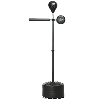 SPORTNOW Minge de box reglabilă pe înălțime, rotativă 360°, incl. bandaje pentru box, Negru, 80,5 x 48 x 163-205 cm