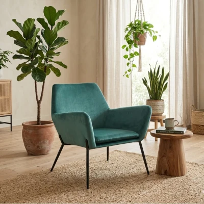 E-STYLO Poltrona moderna in velluto, ideale per arredare con eleganza soggiorni, salotti e zone living, L.P.H 70 x 71.5 x 79 cm