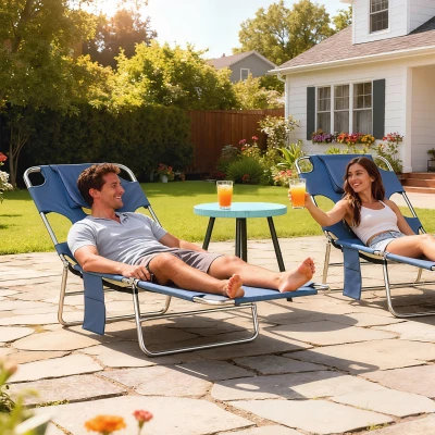 Outsunny Foldable Sun Lounger with Reading Hole - Portable Sun Lounger with 5-Level Adjustable Backrest, Reclining Lounge Chair with Side Pocket, Headrest Pillow, Grey