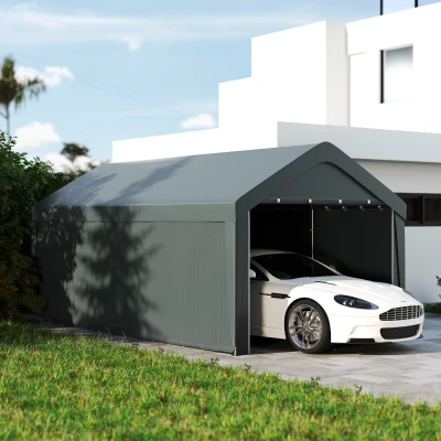 Outsunny Carport Abri Voiture 3x6m Gris avec Parois Amovibles