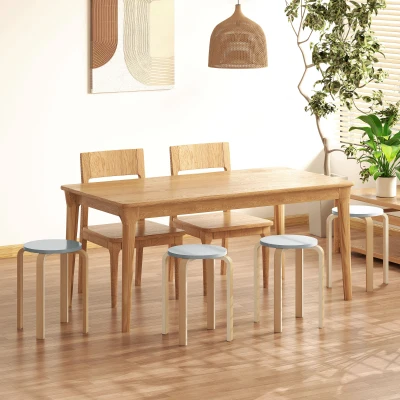 Set 4 Taburete Rotunde Stivuibile din Lemn Ø40x45 cm Gri