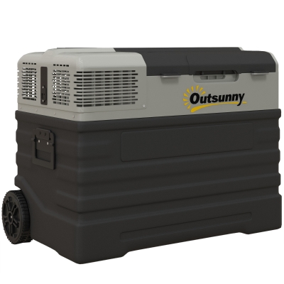 Outsunny Frigorífico elétrico de compressão portátil 56L com modos ECO/MAX, haste telescópica e rodas, preto