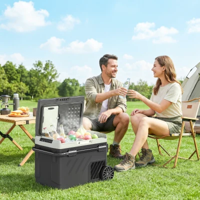 Outsunny Ladă frigorifică electrică auto 40L cu două zone, comandă prin aplicație, mâner telescopic, -20℃ până la 20℃, Negru