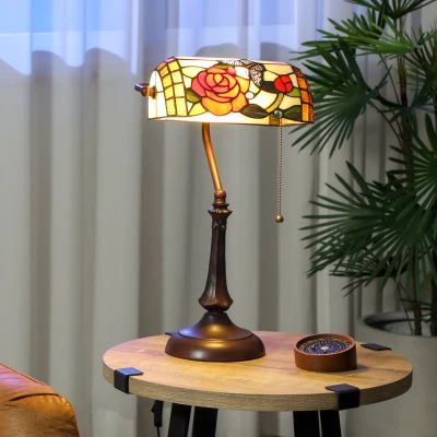 HOMCOM Tiffany-Style Rose Butterfly Table Lamp Multi