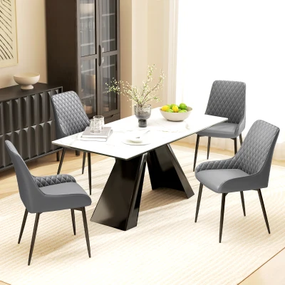 HOMCOM Set of 2 Quilted Dining Chairs Metal Frame Grey