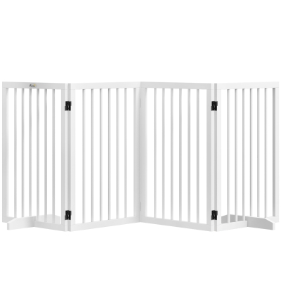 PawHut Barreira de segurança modular dobrável para animais de estimação com pé de suporte, madeira maciça, 206 x 35,5 x 76 cm