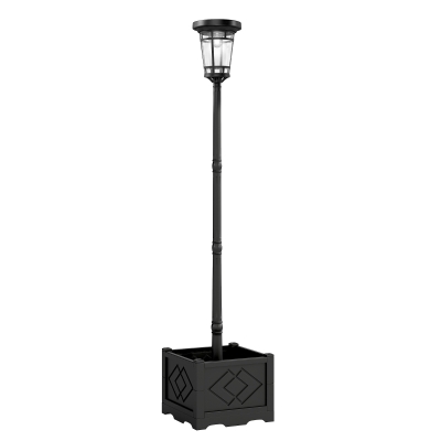 Outsunny Lanterna Solar Luminária de Poste com Vaso 195cm Exterior Lanterna de Jardim com 2 Níveis de Luminosidade Controle de Luz Interruptor IP44