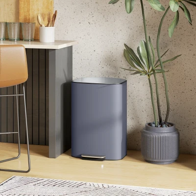 HOMCOM 50L Stainless Steel Pedal Bin Soft-Close Grey