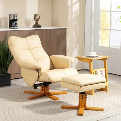 HOMCOM PU Leather Swivel Recliner Chair with Footstool Beige