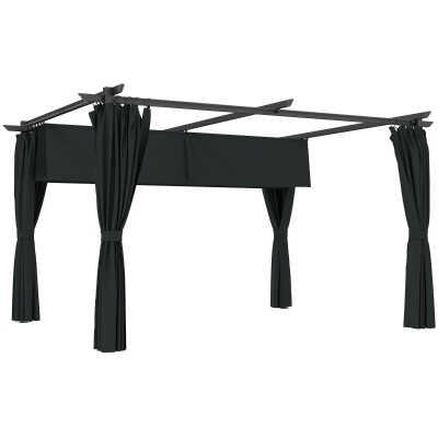 Outsunny Pergolă retractabilă 4x3 m din aluminiu și metal cu perdea și acoperiș glisant, poliester 180 g/m², gri închis