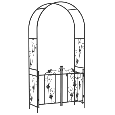 Outsunny Arco de jardim em aço, arco para roseiras com porta dupla para decoração de cerimónia 107 x 45 x 217 cm preto