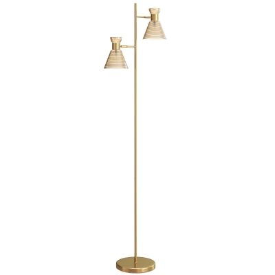 HOMCOM Modern Floor Lamp Dual Head Glass Shades Gold