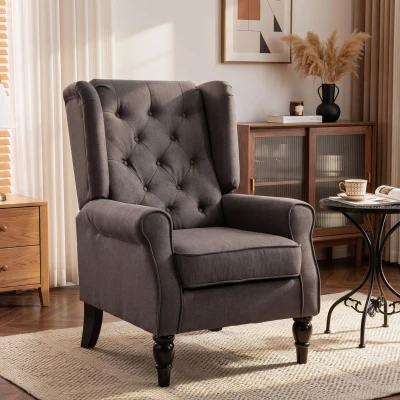 HOMCOM Retro Wingback Accent Chair Wood Frame Brown