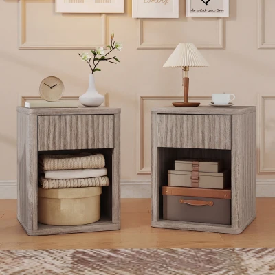 HOMCOM Bedside Cabinets Set of 2 with Drawer Oak