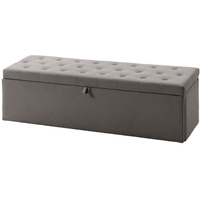 HOMCOM Banc Coffre 141L Velours Gris 137x41x42 cm 240kg