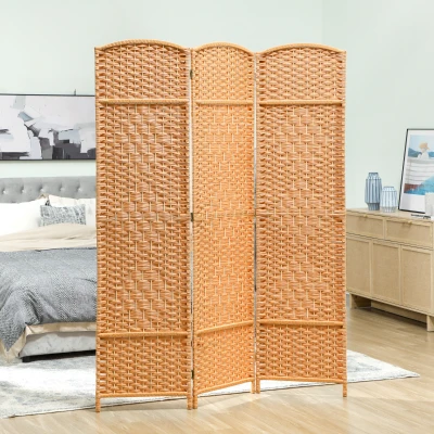 HOMCOM Paravan interior din lemn 3 panouri despărțitor pliabil pentru living dormitor 135 x 180 cm maro deschis