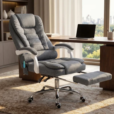 Vinsetto Heated 6 Points Vibration Massage Executive Office Chair Adjustable Swivel Ergonomic High Back Desk Chair Recliner with Footrest Grey