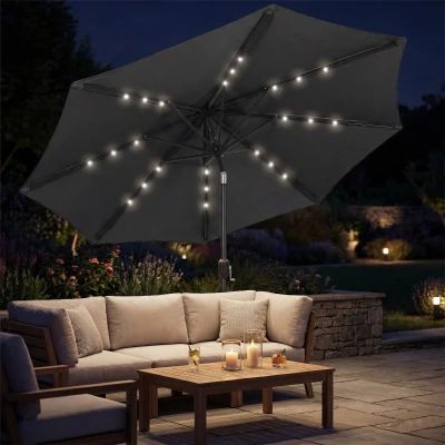 Outsunny Garden Parasol with LED Solar Light Black 2.6m