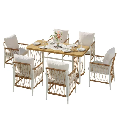 Ensemble de mobilier de jardin moderne 7 pièces, Beige+Couleur naturelle