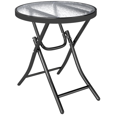Outsunny Foldable Round Garden Table Black Glass Top
