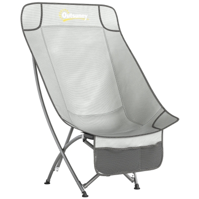 Outsunny Camping Chair for Adults Heavy Duty Folding Camp Chair with Side Pocket and Carry Bag Light Grey