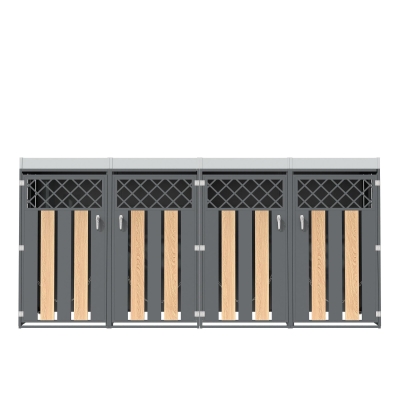 Abschließbare Mülltonnenbox, für 4 Standardtonnen mit integriertem Blumentrog, 264x80x124.5 cm, Grau+Naturfarbe