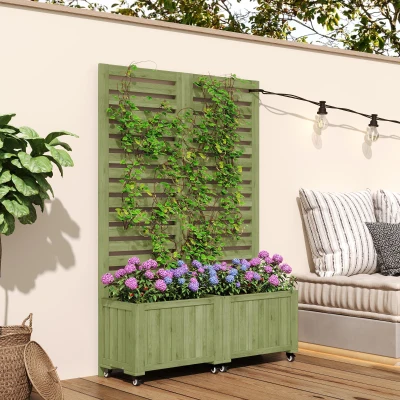 Macetero con enrejado, 2 jardineras grandes y 2 enrejados de jardín como soporte para trepadoras, 102,5x32x152,5 cm, Verde