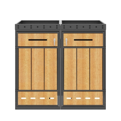 Doppel-Mülltonnenbox, 2‑fach Abfalltrennsystem, 132x80x124 cm, Grau+Naturfarbe