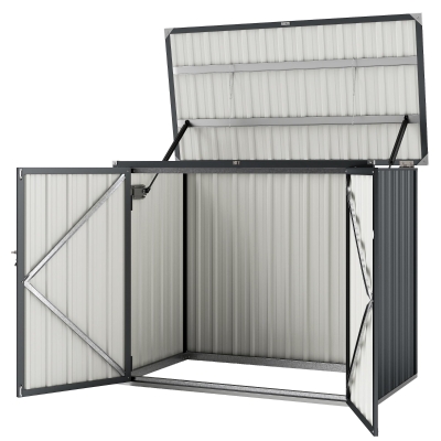 Outsunny Cache Poubelle Extérieur 1,2 m², 150x80x117cm, Abri de Jardin Acier Galvanisé pour 2 Poubelles, Double Porte à Serrures