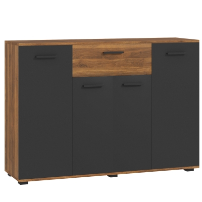 HOMCOM Bufet pentru living, mobilier de depozitare cu 4 dulapuri, sertare și rafturi reglabile, dim. 120 x 35 x 85 cm, maro și negru