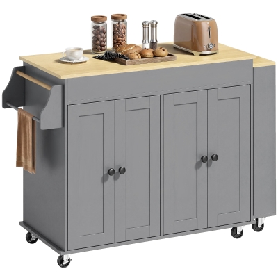 HOMCOM Îlot Cuisine Gris Roulettes Plan Extensible 4 Portes