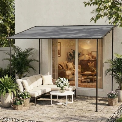 Outsunny Lean-to Metal Pergola UPF30+ Sloped Roof Grey
