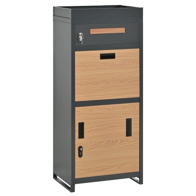 Paket- und Briefkasten mit integriertem Blumentrog, 50x37x118,5 cm, Grau+Naturfarbe
