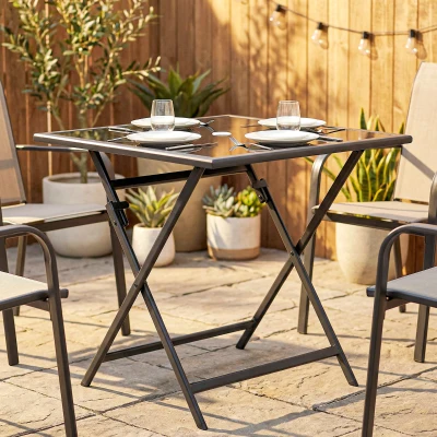 Outsunny Folding Dining Table Glass Top Patio 70x70cm