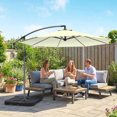 Outsunny Overhanging Parasol with Base Beige 3m