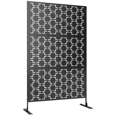 Outsunny Panou paravan decorativ de exterior cu model geometric decupat din metal - 122 x 45 x 198 cm, negru