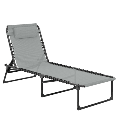 Outsunny Folding Sun Lounger Light Grey with 4 Positions