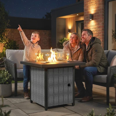 Outsunny Gas Fire Pit Table 11.7KW with Wind Guard Black